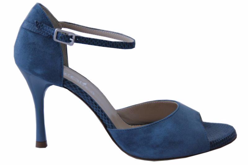 Roma C Océano - Chaussures de Tango Argentin Tang'Olica - Daim Bleu Océan Cuir bleu